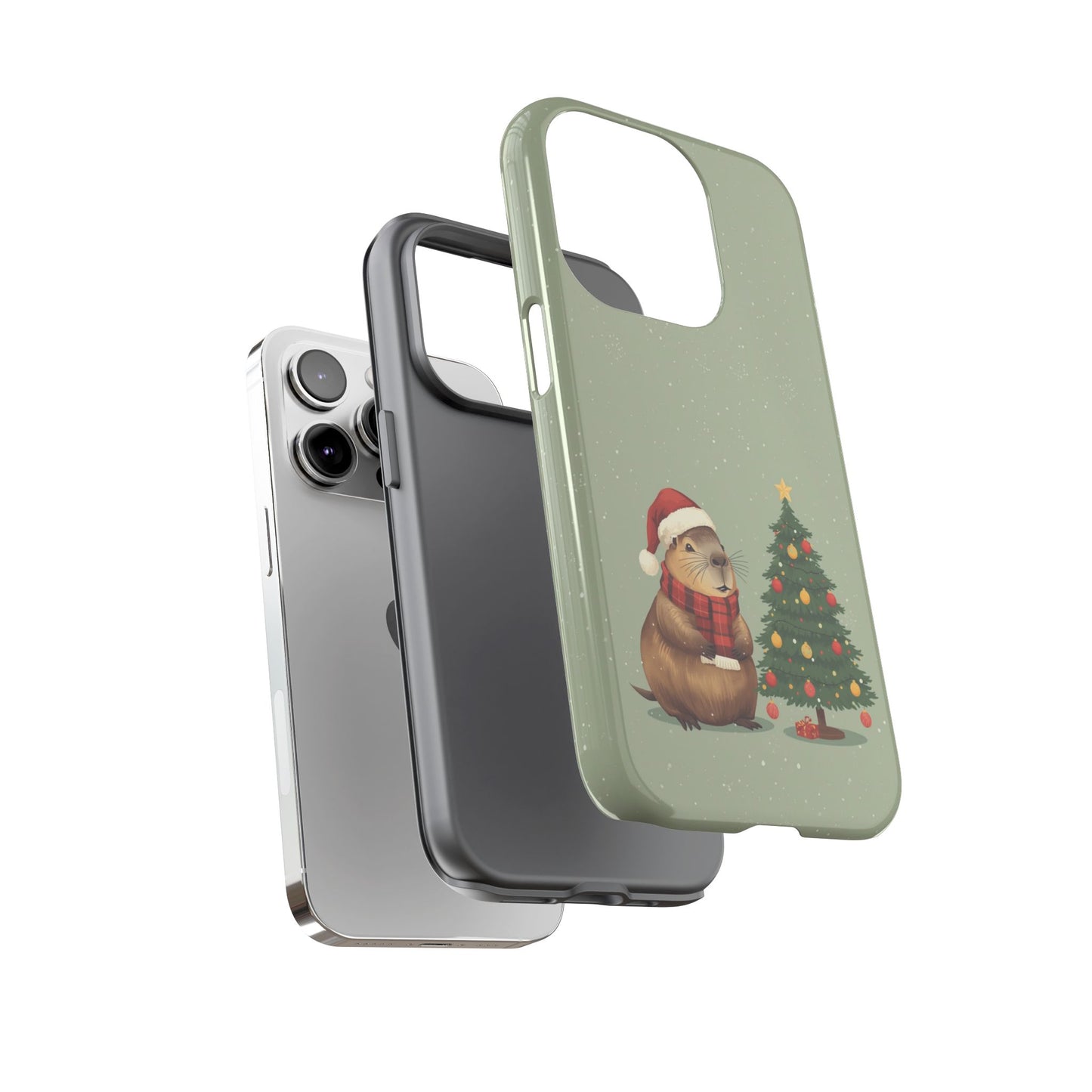Christmas Phone Case with Capybara Design, Dual Layer Protective Case for Iphone 17, 16, 15, 14, 13 & Samsung