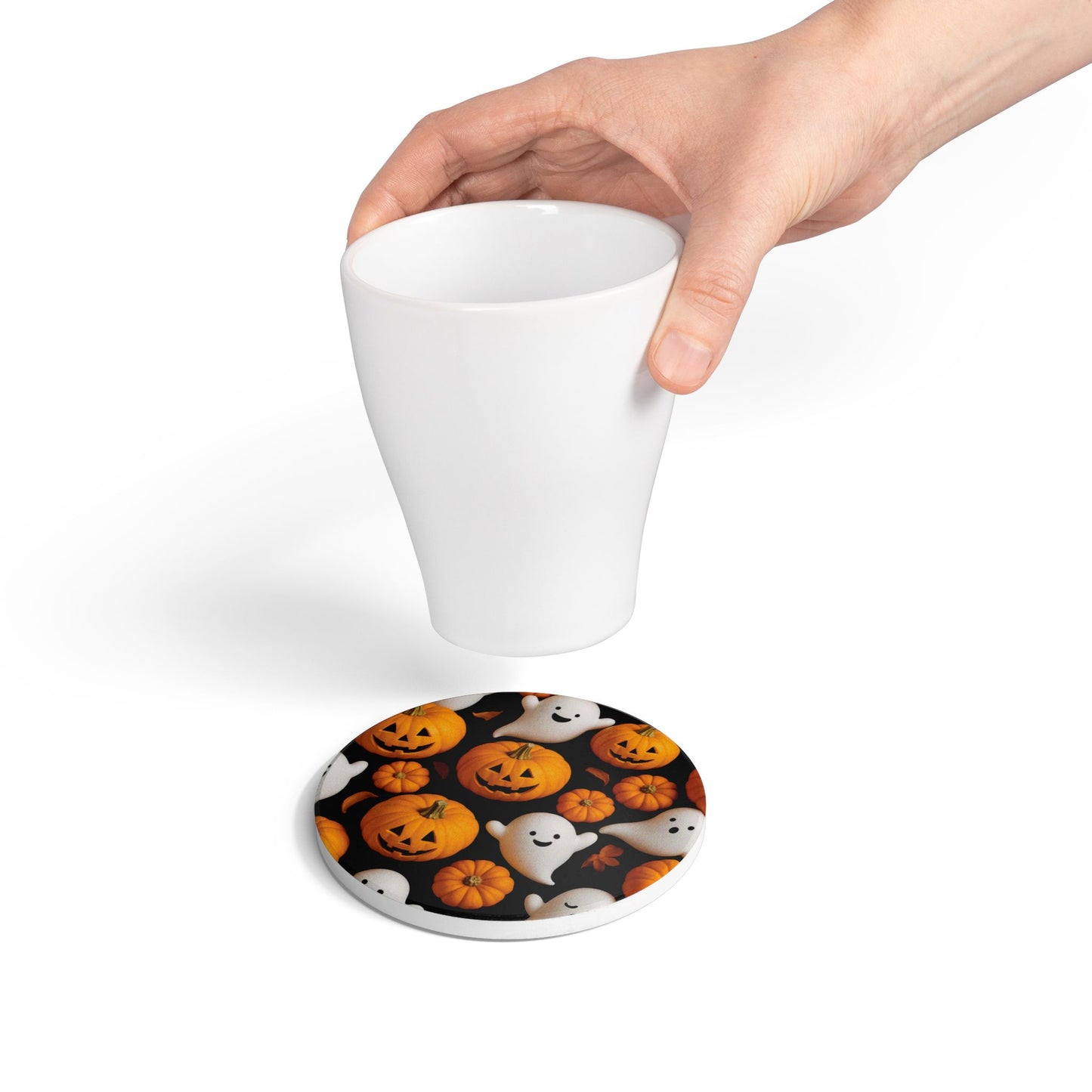 Halloween Ceramic Coaster Set, Ghost and Pumpkin Designs, Spooky Home Decor