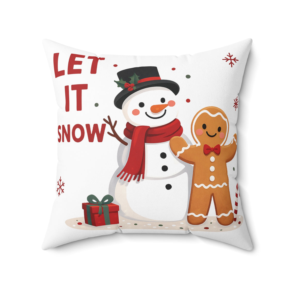 Let It Snow Snowman & Gingerbread Holiday Throw Pillow, Christmas Decoration