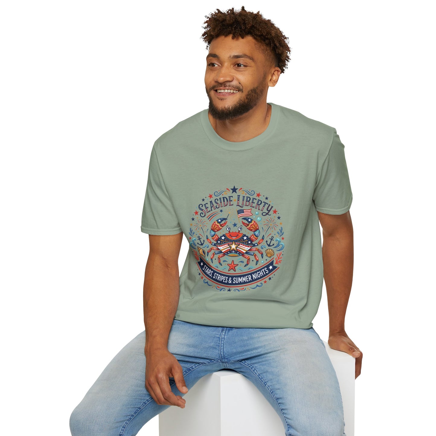 Seaside Liberty Crab T-Shirt — 4th of July Patriotic Summer Beach Tee