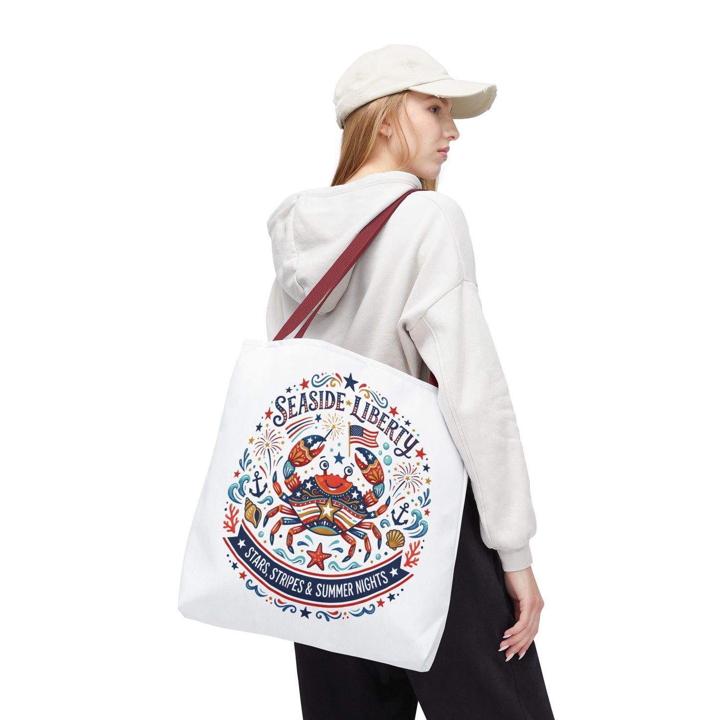 Seaside Liberty Tote Bag — 4th of July, Patriotic Bag "Stars, Stripes & Summer Nights"