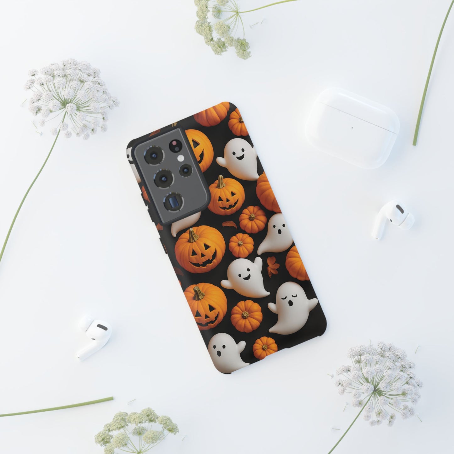 Halloween Phone Case, Spooky Ghosts and Pumpkins Design