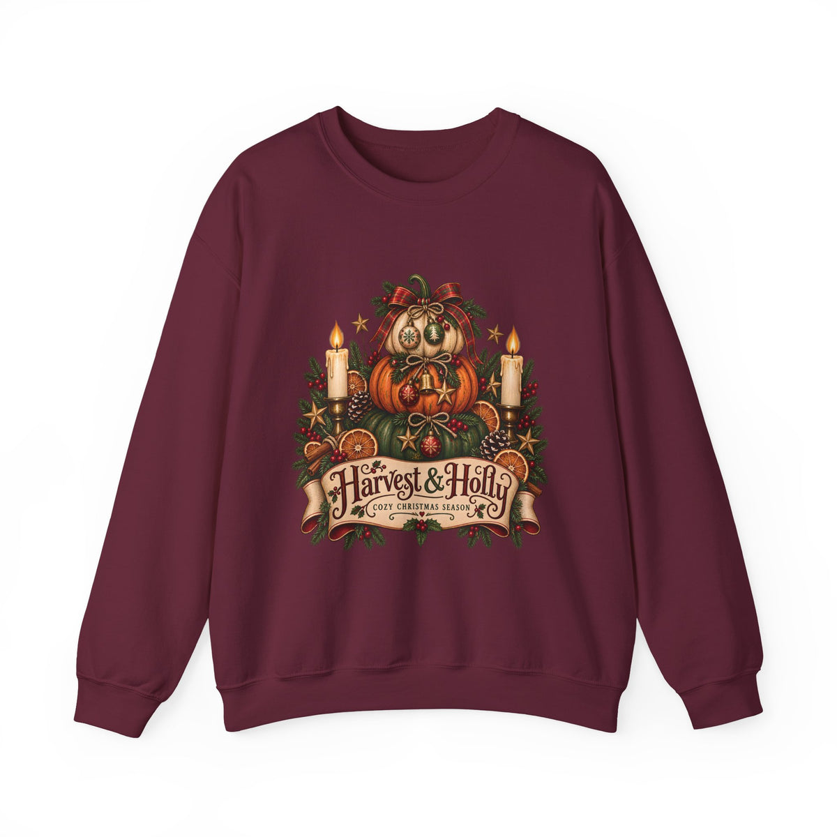 Harvest & Holly Crewneck Sweatshirt — Vintage Pumpkin Fall Graphic Sweatshirt