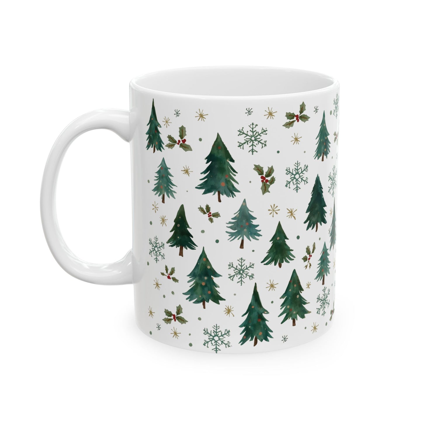 Christmas Ceramic Mug, Christmas Tree Themed Holiday Decor