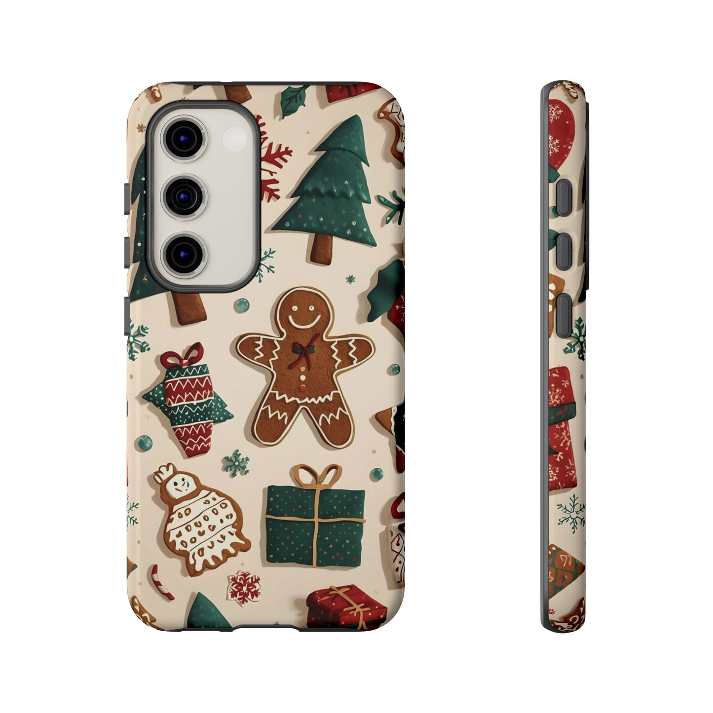 Christmas Phone Case with Gingerbread and Christmas Tree Design, Dual Layer Case for Iphone 17, 16, 15, 14, 13, 12, 11 & Samsung