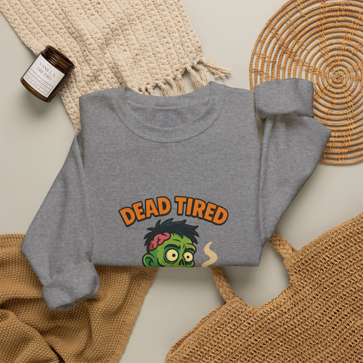Dead Tired Zombie Sweatshirt, Funny Halloween Crewneck, Spooky Season Apparel