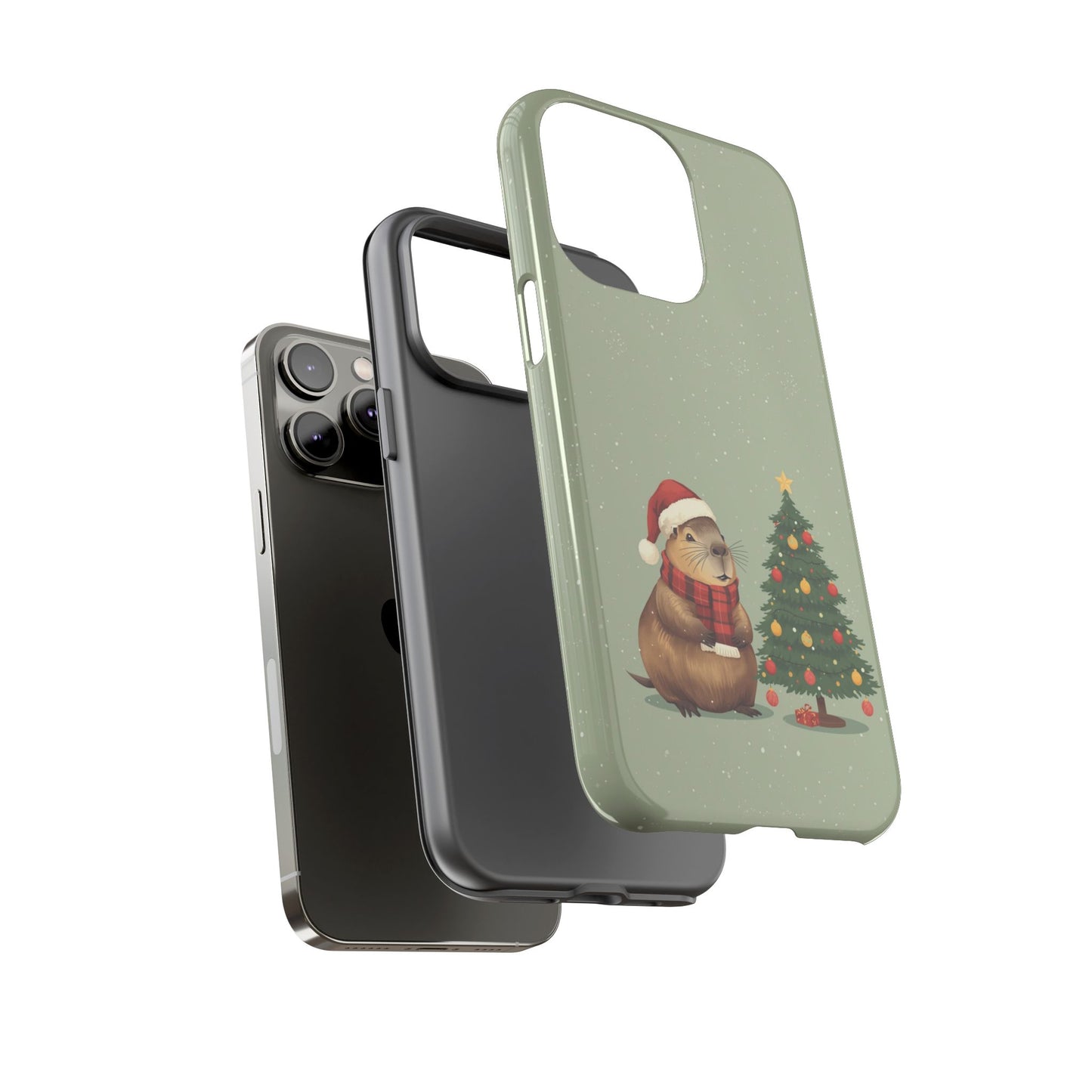 Christmas Phone Case with Capybara Design, Dual Layer Protective Case for Iphone 17, 16, 15, 14, 13 & Samsung