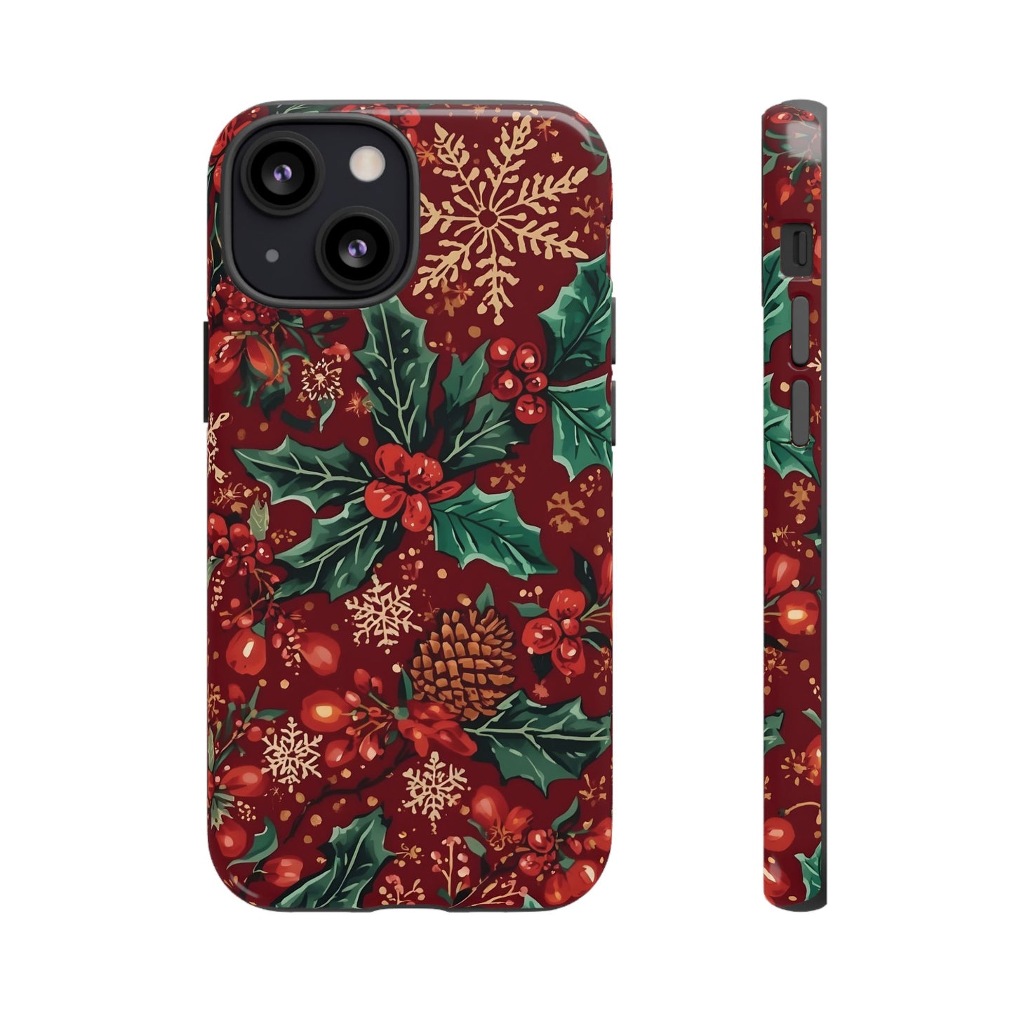 Christmas Floral Phone Case, Dual Layer Case for Iphone 17, 16, 15, 14, 13, 12, 11 & Samsung