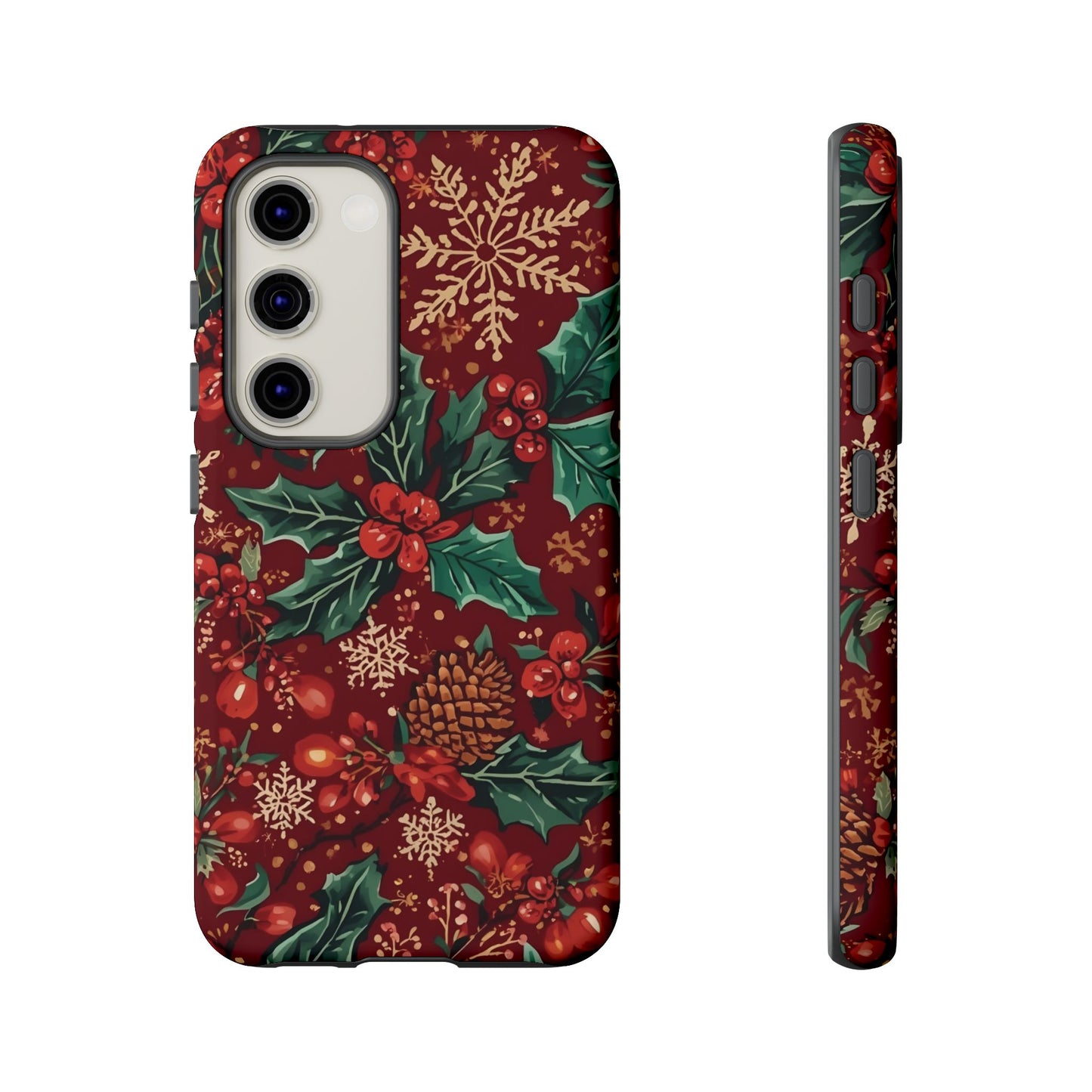 Christmas Floral Phone Case, Dual Layer Case for Iphone 17, 16, 15, 14, 13, 12, 11 & Samsung