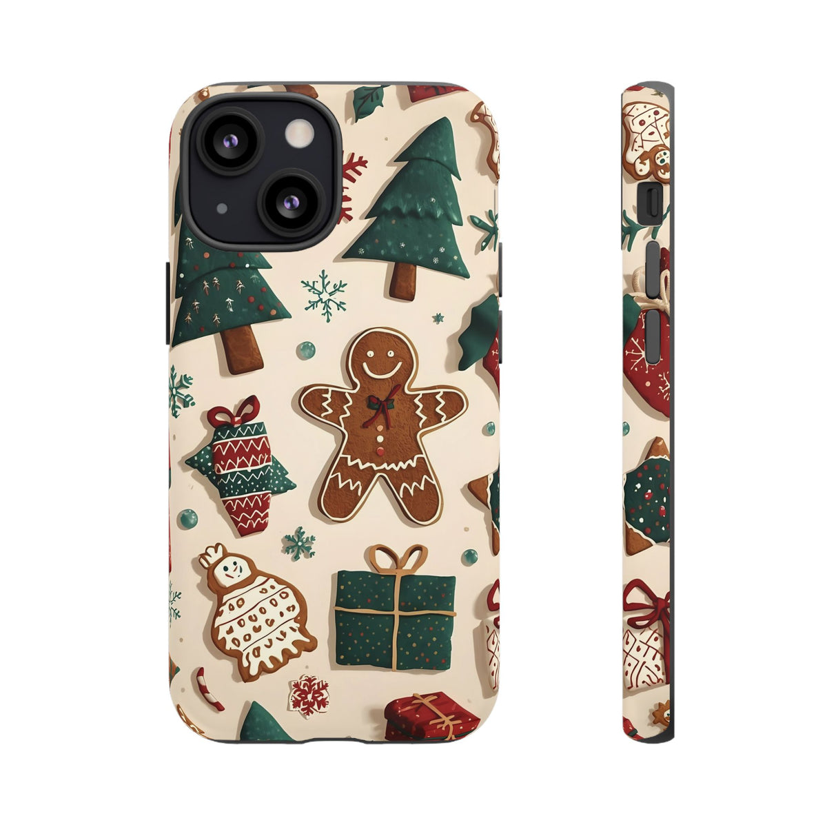Christmas Phone Case with Gingerbread and Christmas Tree Design, Dual Layer Case for Iphone & Samsung