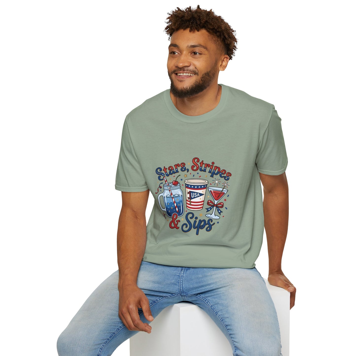 Patriotic "Stars, Stripes & Sips" T-Shirt