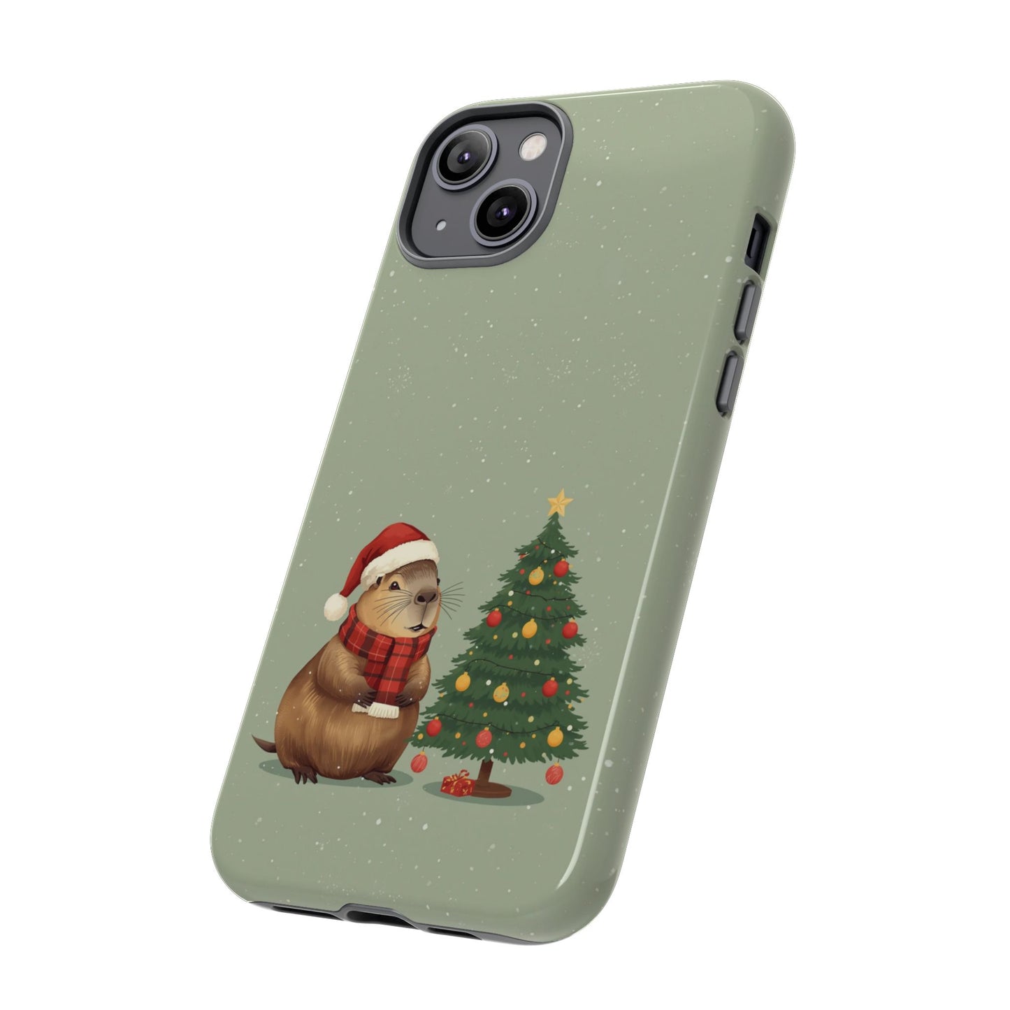 Christmas Phone Case with Capybara Design, Dual Layer Protective Case for Iphone 17, 16, 15, 14, 13 & Samsung