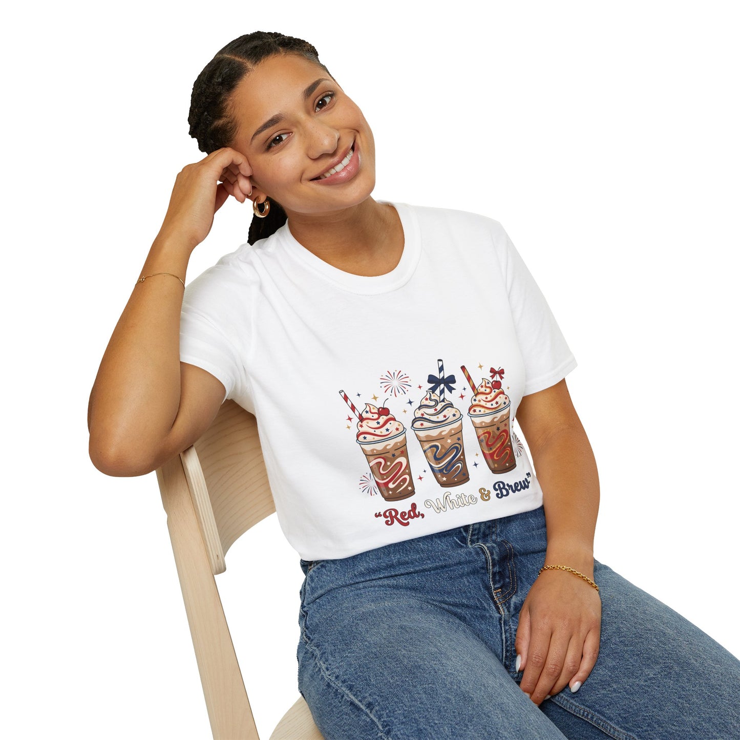 Patriotic Iced Coffee Tee — "Red, White & Brew" Graphic T‑Shirt