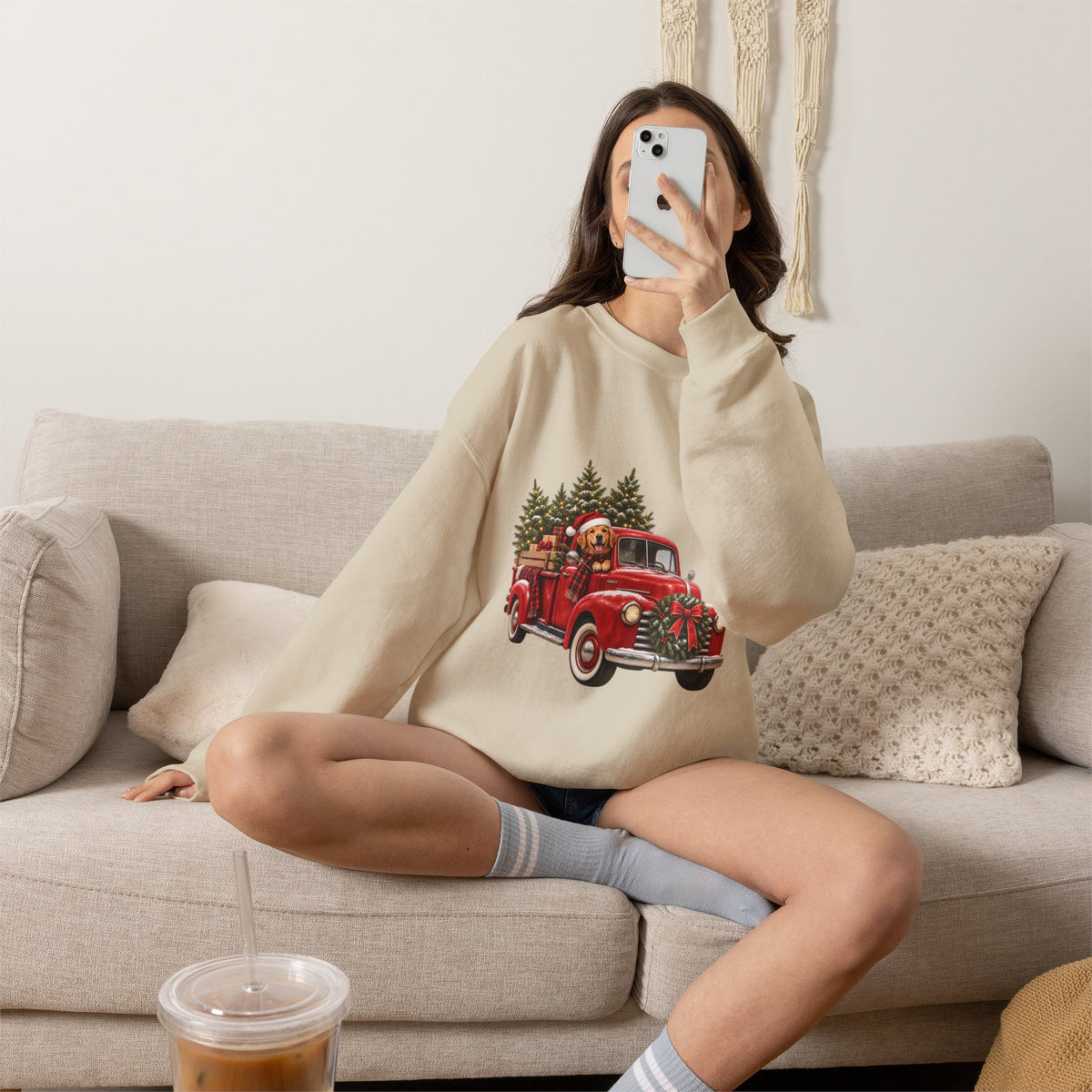 Vintage Red Truck Christmas Sweatshirt, Unisex Sweatshirt