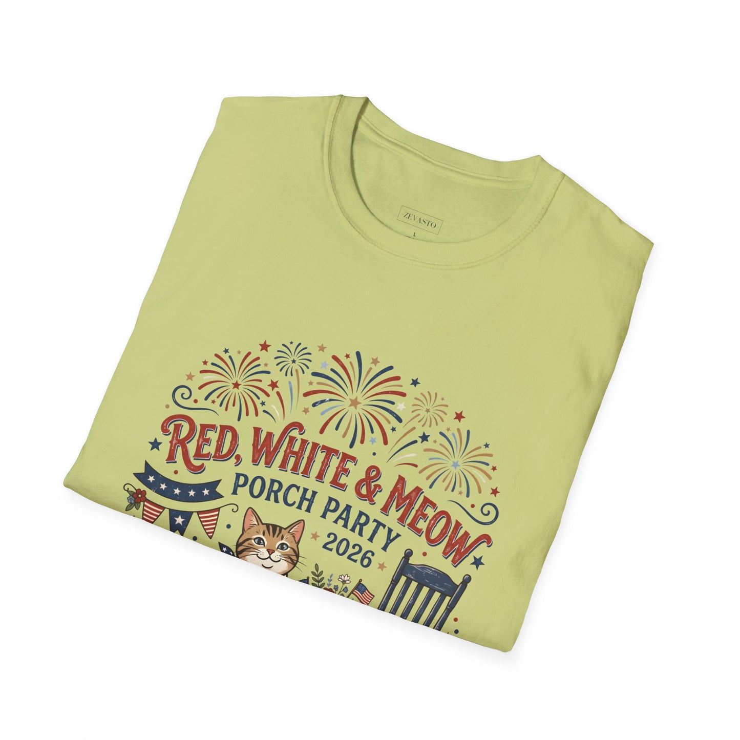 Red, White & Meow Porch Party T-Shirt — 2026 Patriotic Cat Tee, 4th of July Shirt, Independence Day Gift