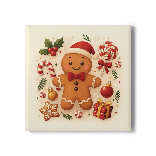 Christmas Gingerbread Ceramic Coaster – Festive Holiday Drinkware