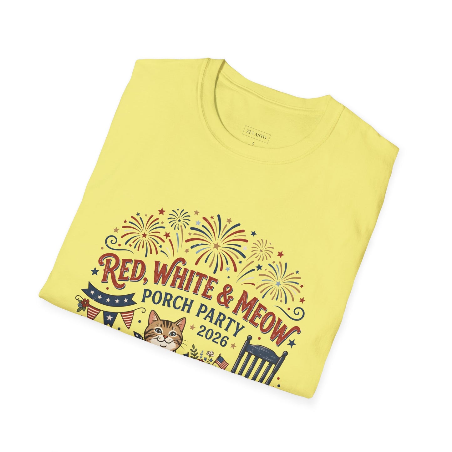 Red, White & Meow Porch Party T-Shirt — 2026 Patriotic Cat Tee, 4th of July Shirt, Independence Day Gift