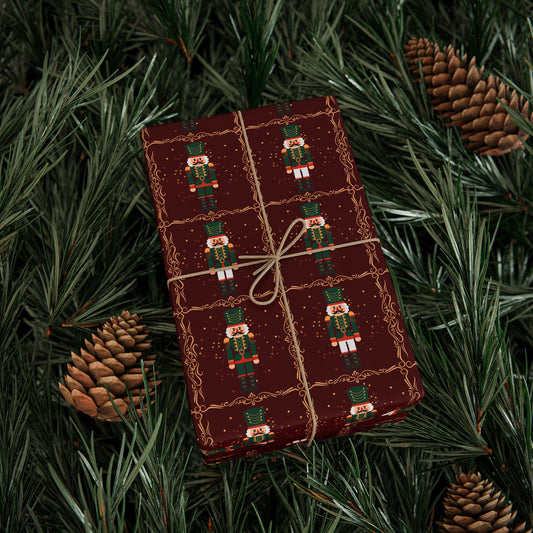 Vintage Christmas Gift Wrap Paper, Festive Nutcracker Wrapping Paper