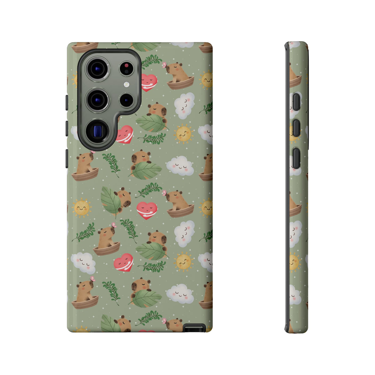 Cute Capybara Pattern Phone Case — Green Botanical Tough Case