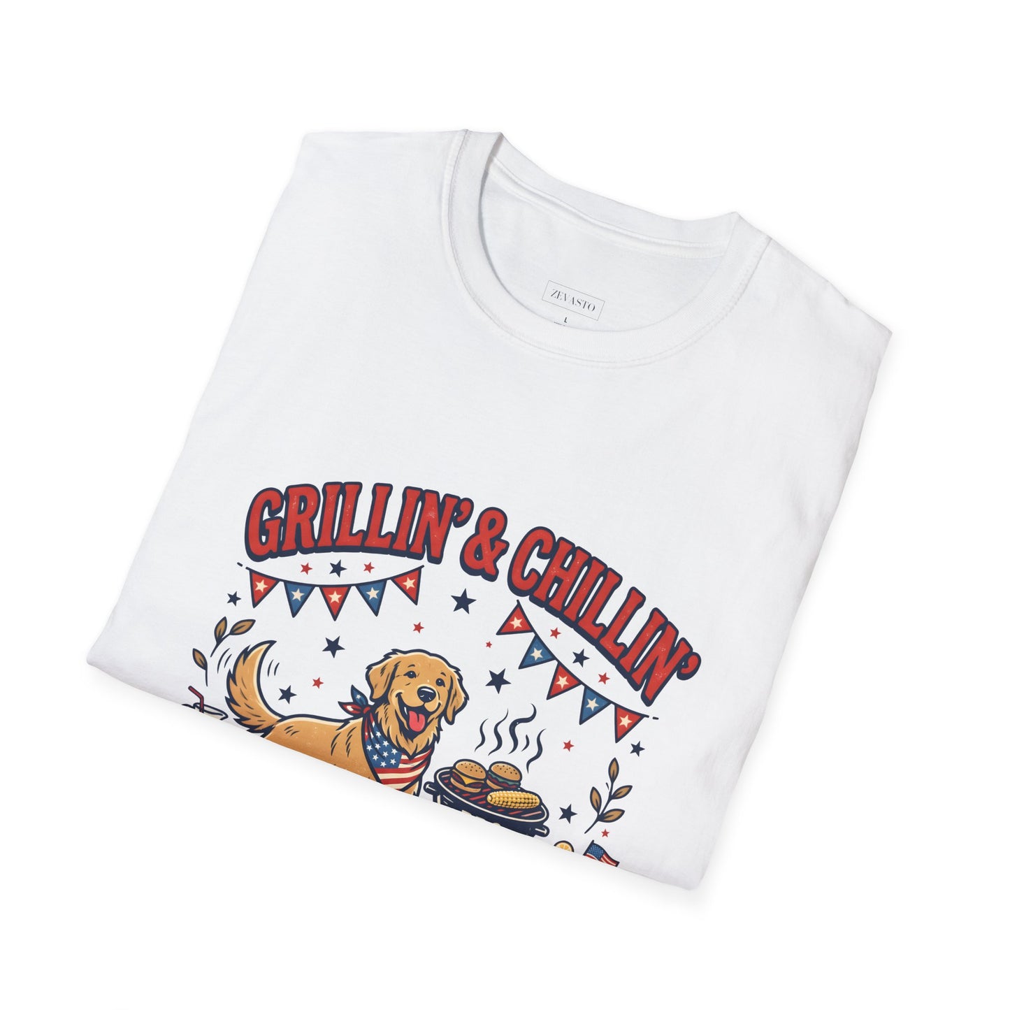 Grillin' & Chillin' BBQ Dog T-Shirt — 1776-2026 Patriotic Summer Tee, 4th of July Shirt, Independence Day Tee