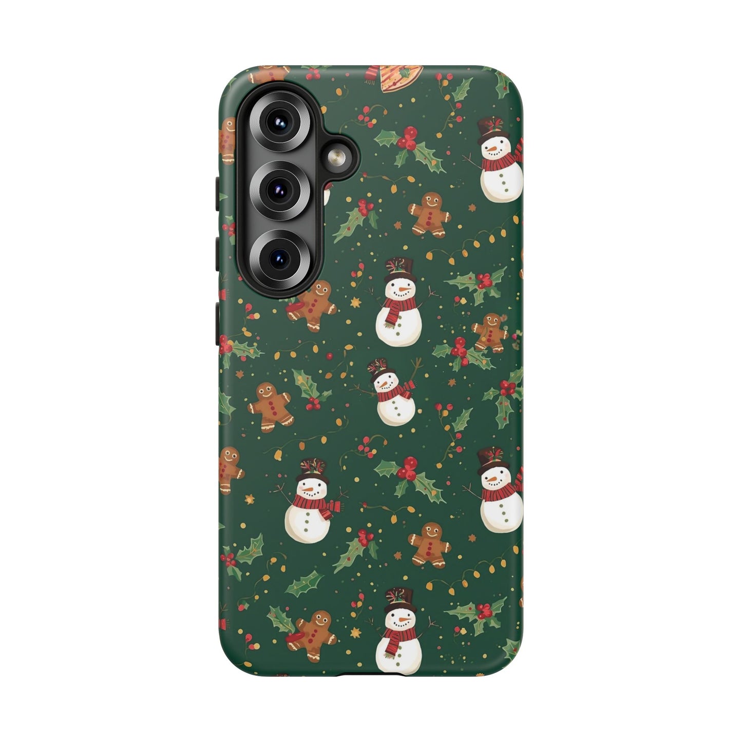Christmas Phone Case with Snowmen and Gingerbread Design, Dual Layer Phone Case for Iphone 17, 16, 15, 14, 13, 12, 11 & Samsung
