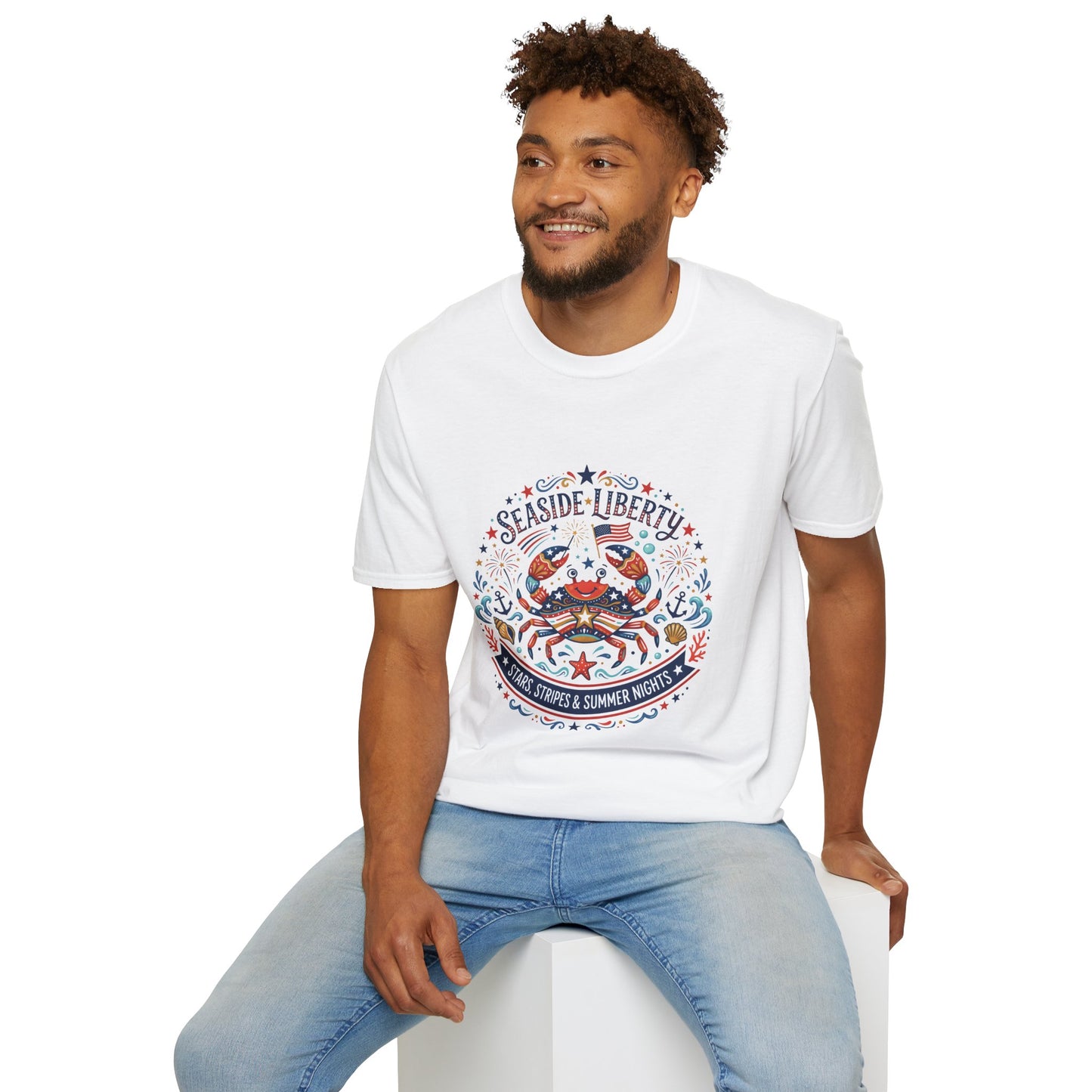 Seaside Liberty Crab T-Shirt — 4th of July Patriotic Summer Beach Tee