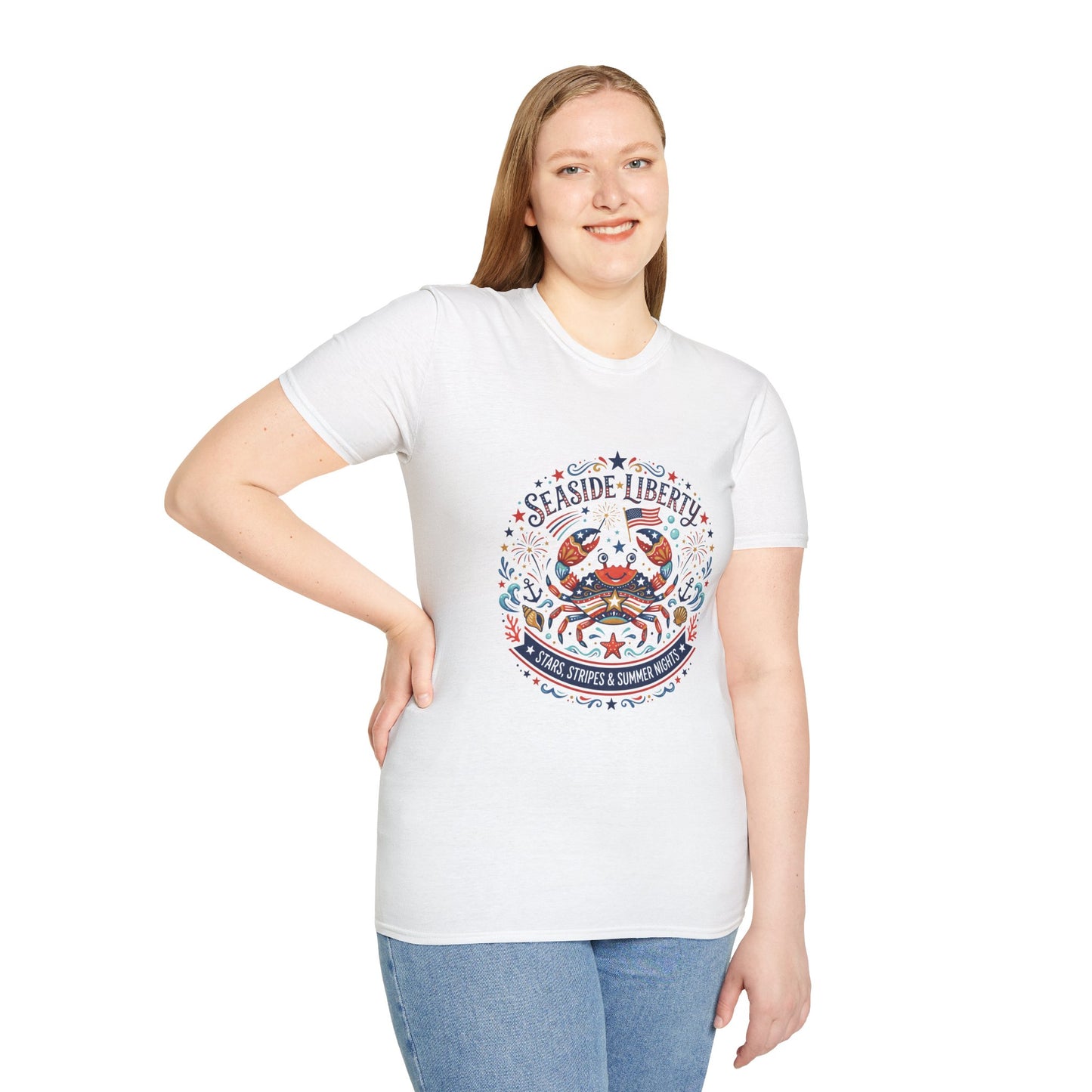 Seaside Liberty Crab T-Shirt — 4th of July Patriotic Summer Beach Tee