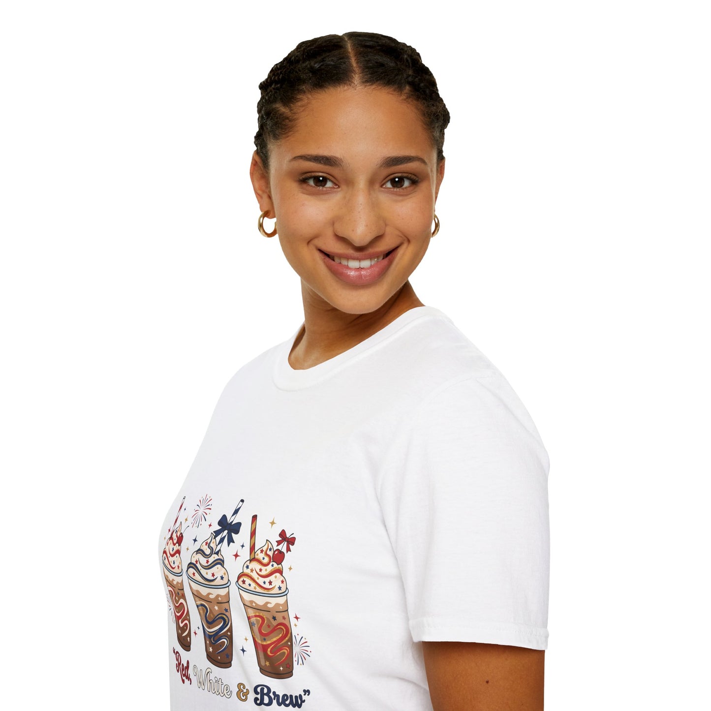 Patriotic Iced Coffee Tee — "Red, White & Brew" Graphic T‑Shirt