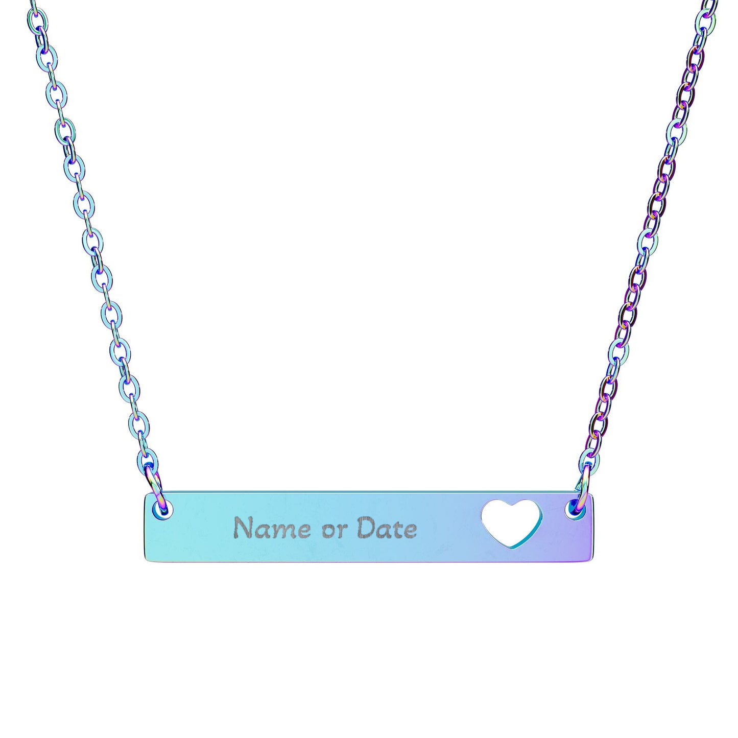 Engravable Cutout Heart Bar Necklace — Personalized Name or Date Pendant, Gift For Valentines Day | Mothers Day