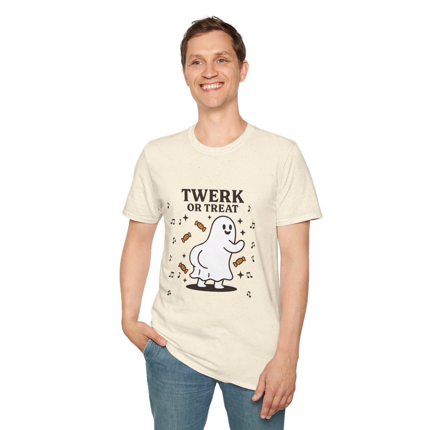 Whimsical Halloween T-Shirt for Adults, Fun Ghost Tee, Twerk or Treat Shirt, Unisex Costume Top, Spooky Celebration Apparel
