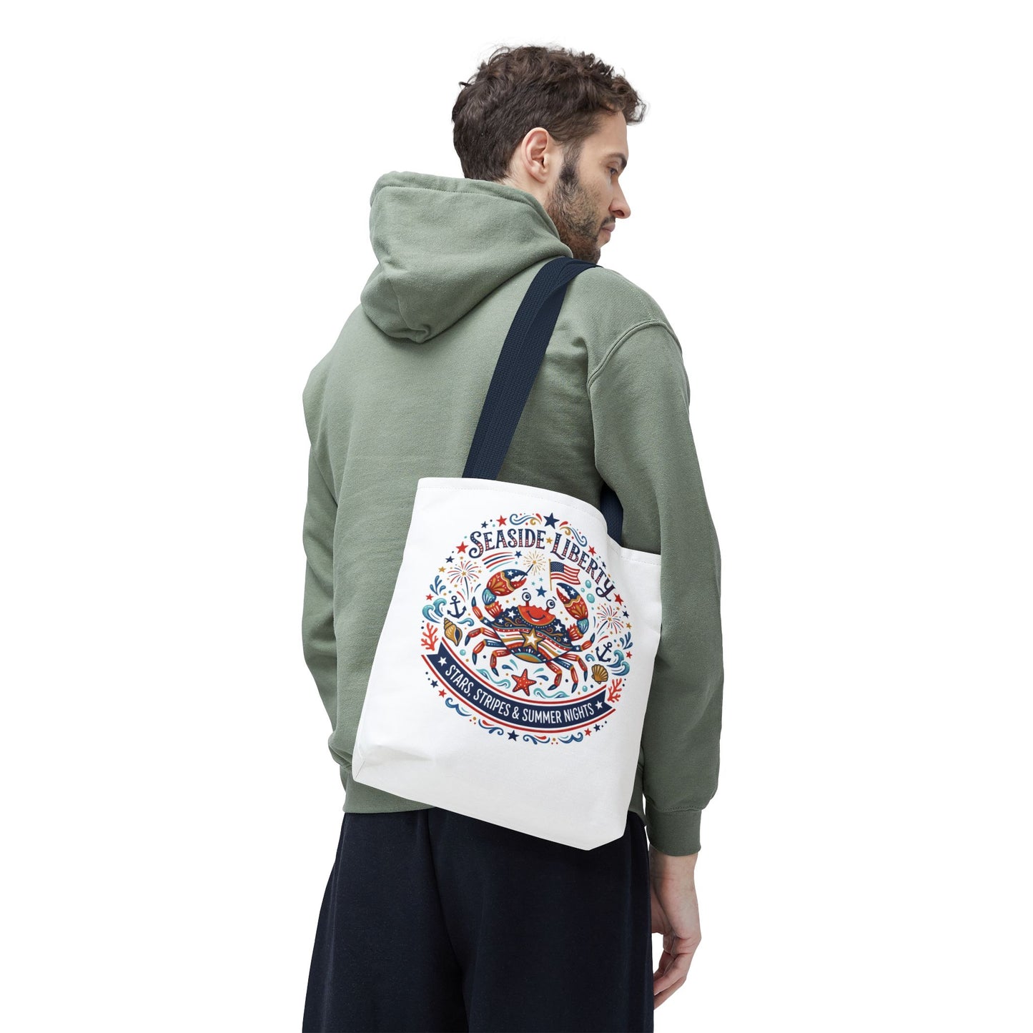 Seaside Liberty Tote Bag — 4th of July, Patriotic Bag "Stars, Stripes & Summer Nights"