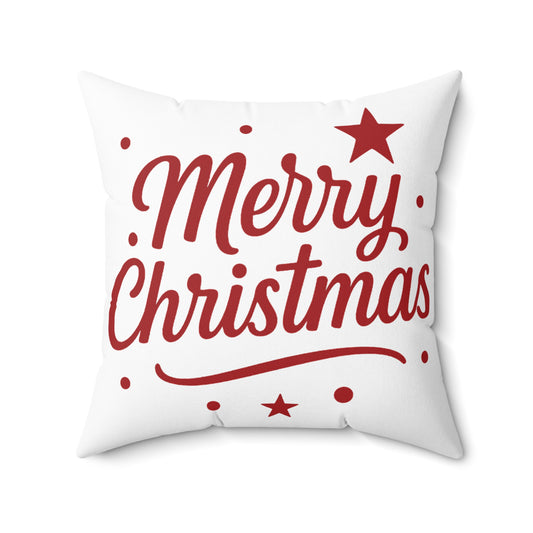Merry Christmas Square Pillow - Festive Red Script Holiday Decor