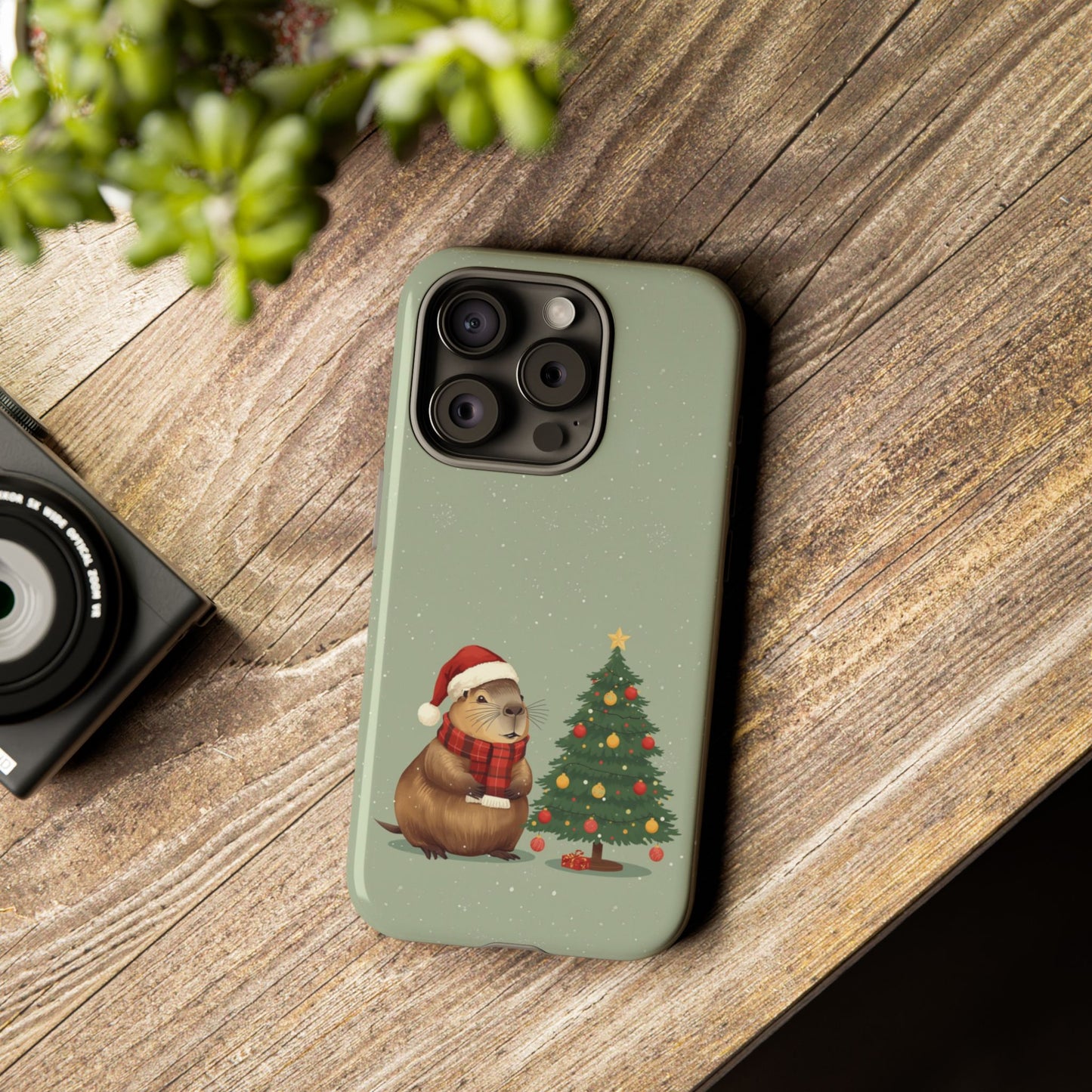 Christmas Phone Case with Capybara Design, Dual Layer Protective Case for Iphone 17, 16, 15, 14, 13 & Samsung