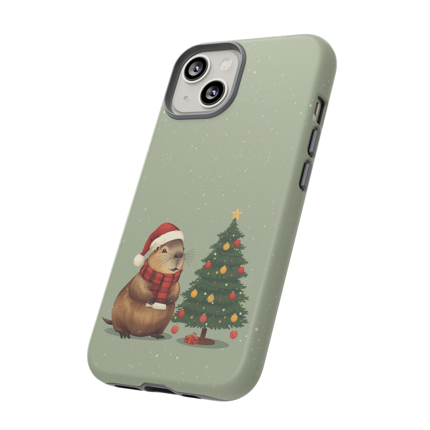 Christmas Phone Case with Capybara Design, Dual Layer Protective Case for Iphone 17, 16, 15, 14, 13 & Samsung