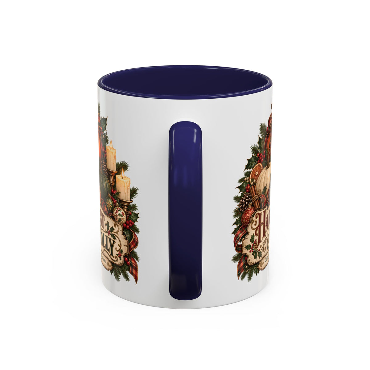 Harvest & Holly Accent Coffee Mug - Vintage Christmas Holiday Mug (11 oz)
