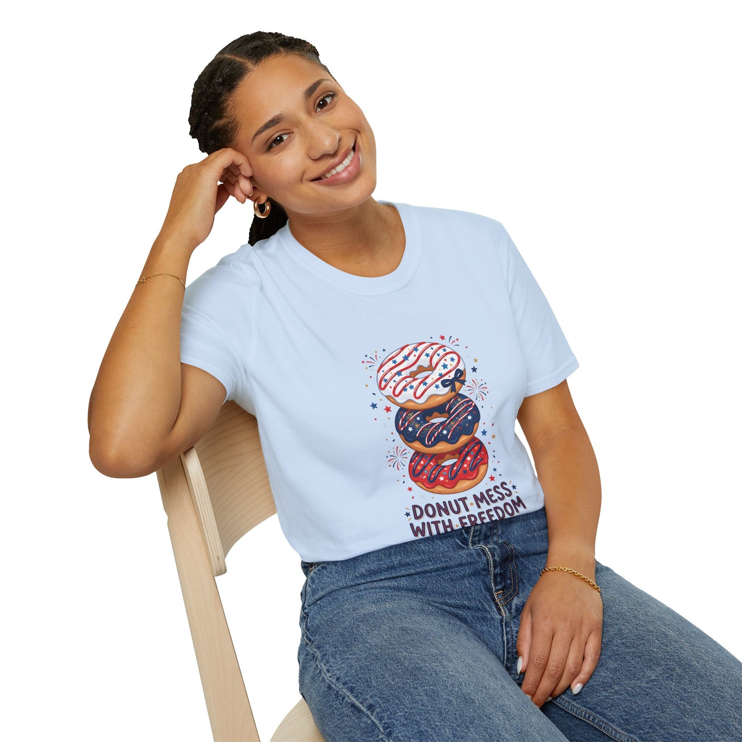 Donut Mess With Freedom T-Shirt — Patriotic Donut Stack 4th of July Tee