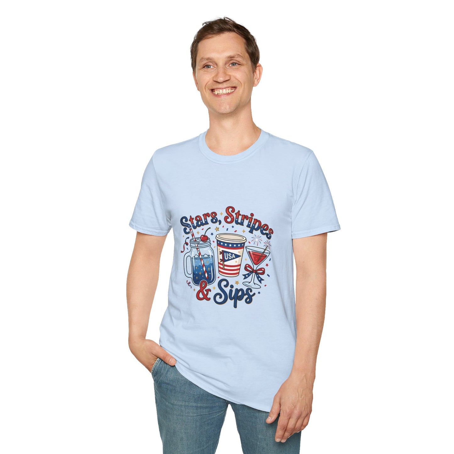 Patriotic "Stars, Stripes & Sips" T-Shirt