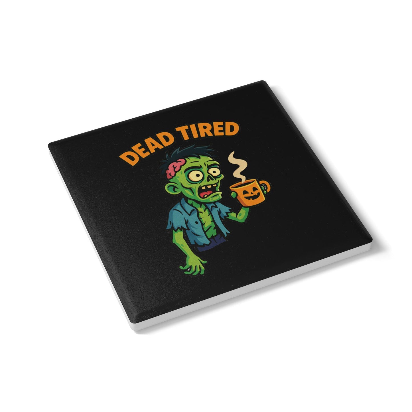 Funny Zombie Ceramic Coaster - Dead Tired Halloween Decor