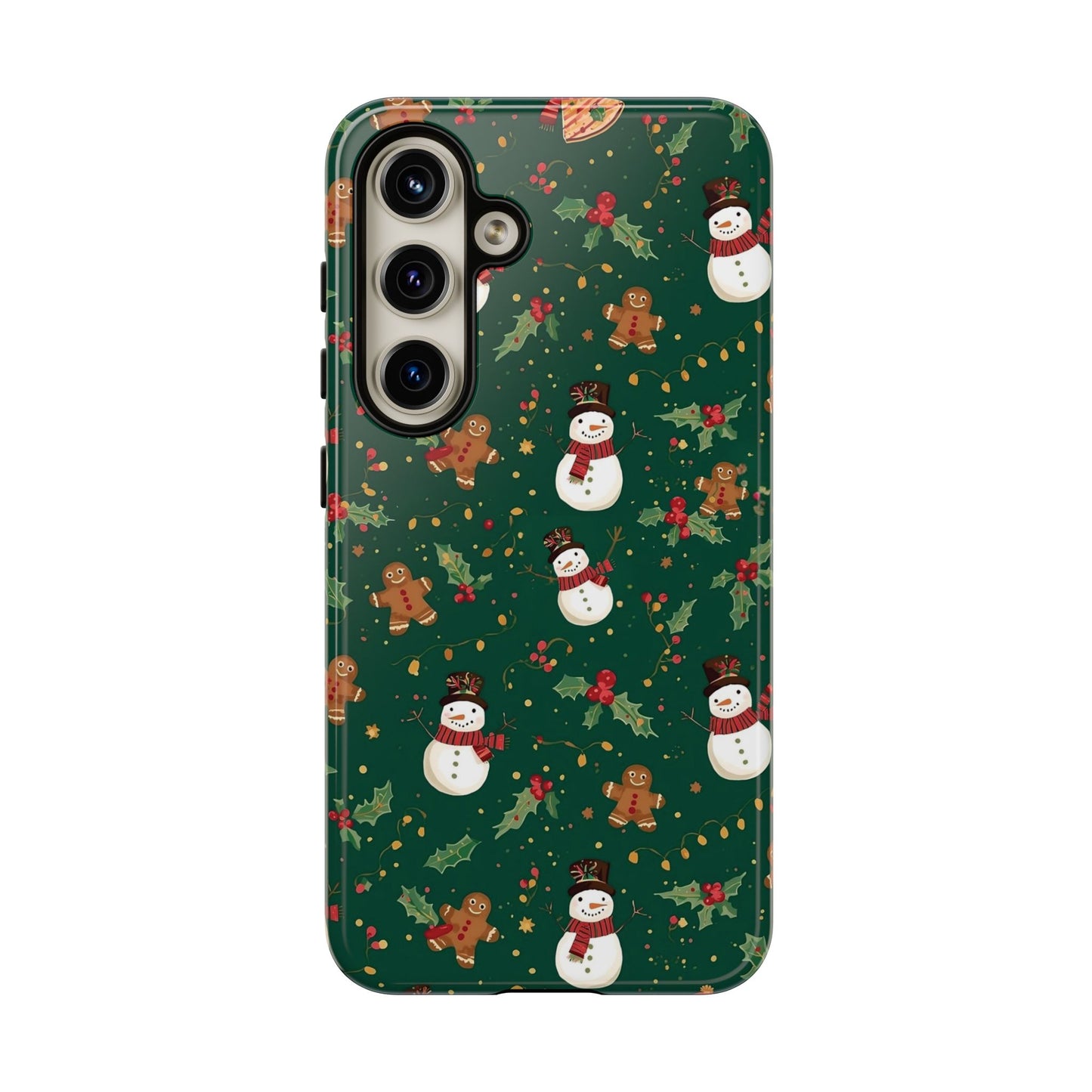 Christmas Phone Case with Snowmen and Gingerbread Design, Dual Layer Phone Case for Iphone 17, 16, 15, 14, 13, 12, 11 & Samsung