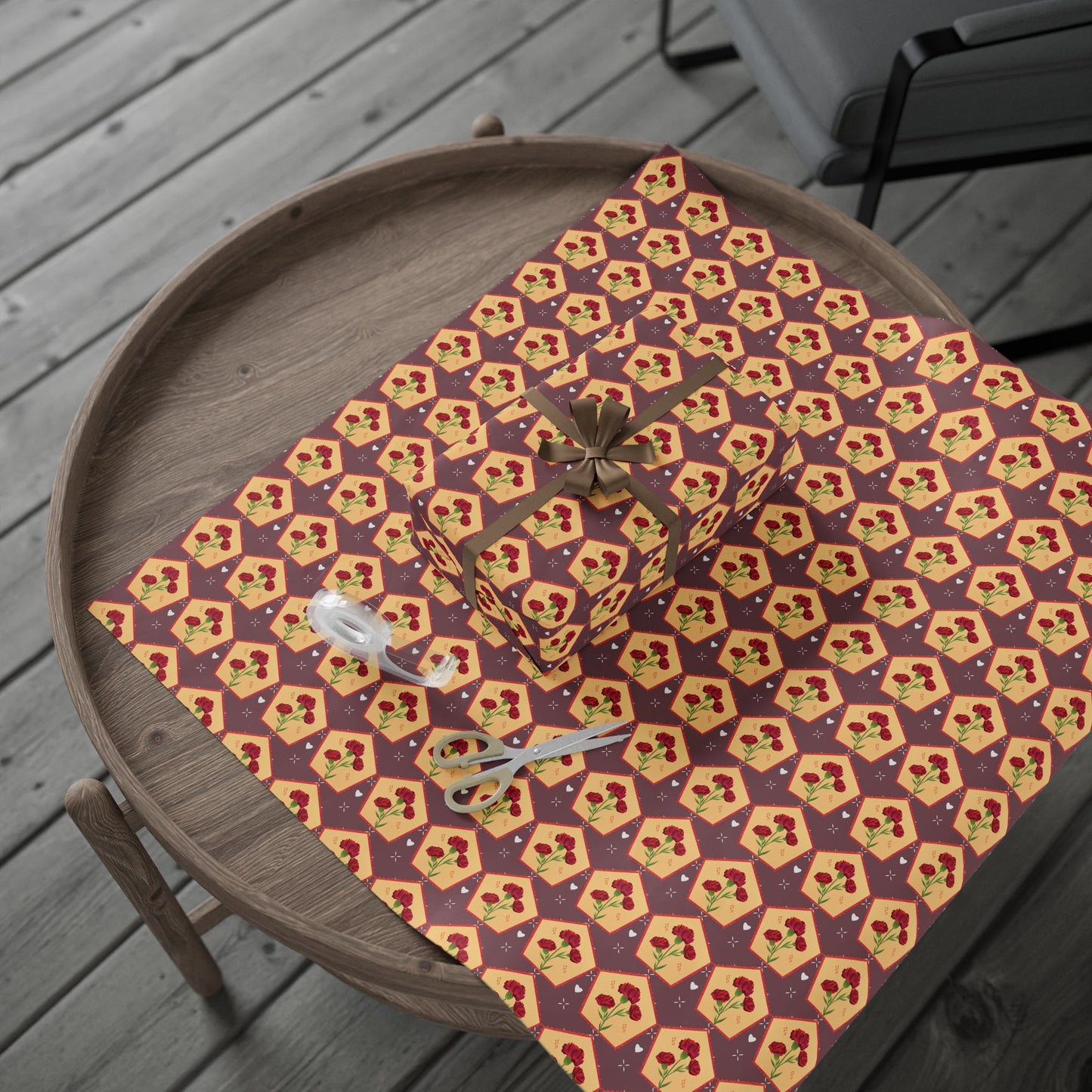 Floral Wrapping Paper Roll — Vintage Red Tulip Gift Wrap Paper for Valentine's Day, Birthdays
