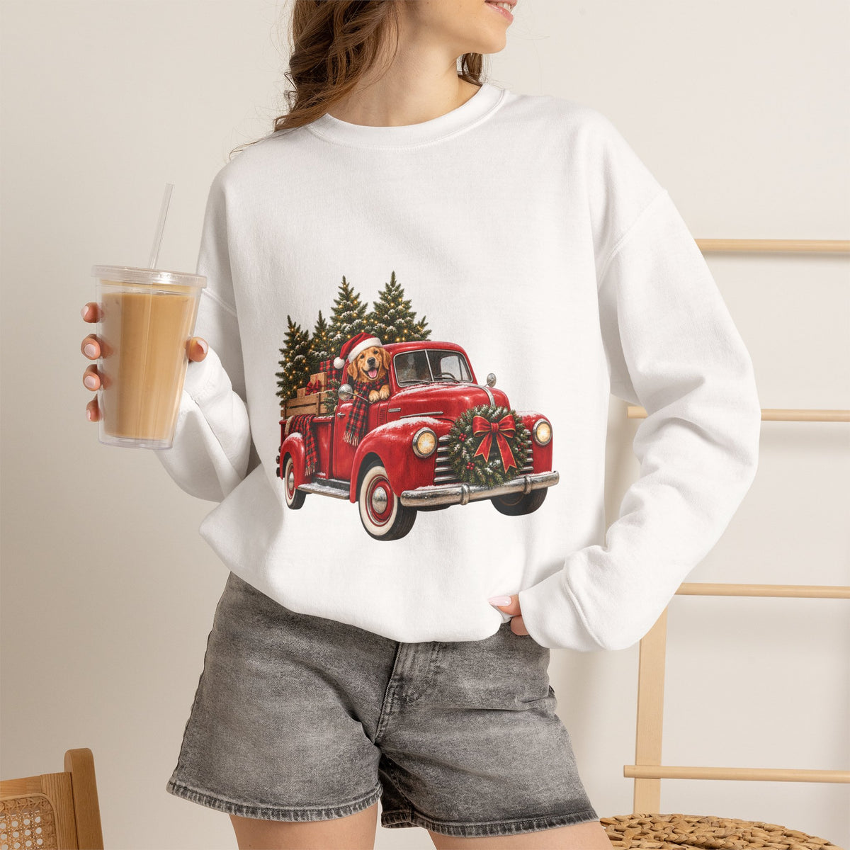 Vintage Red Truck Christmas Sweatshirt, Unisex Sweatshirt