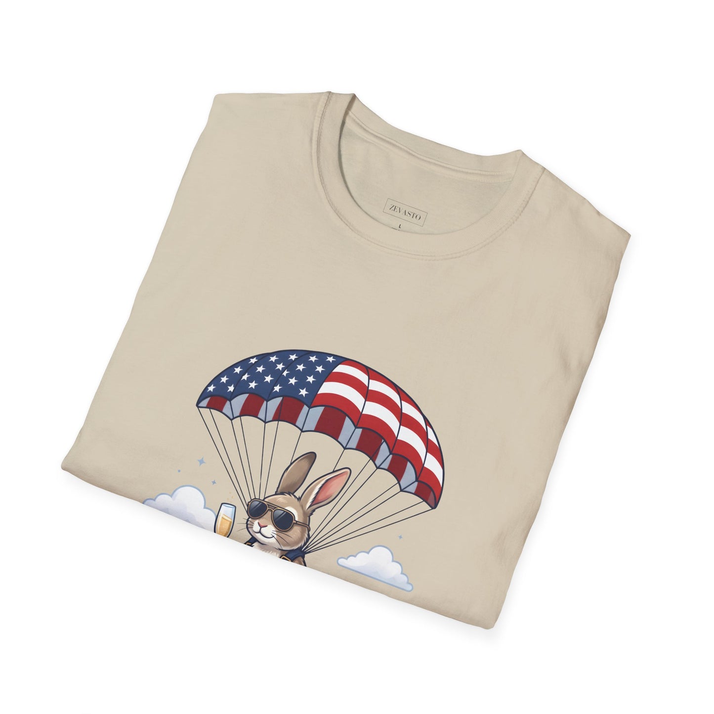Patriotic Parachuting Bunny T-Shirt — "Celebrating 250 Years"