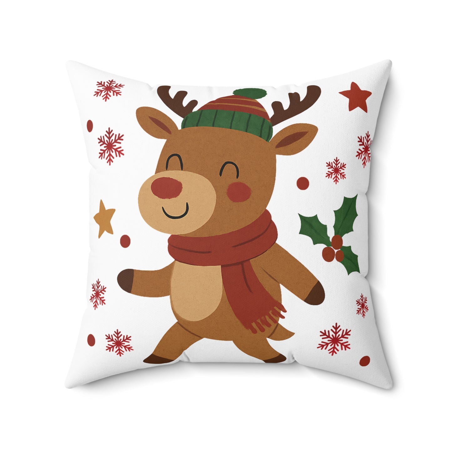 Cute Christmas Reindeer Throw Pillow — Festive Holiday Decorative Cushion
