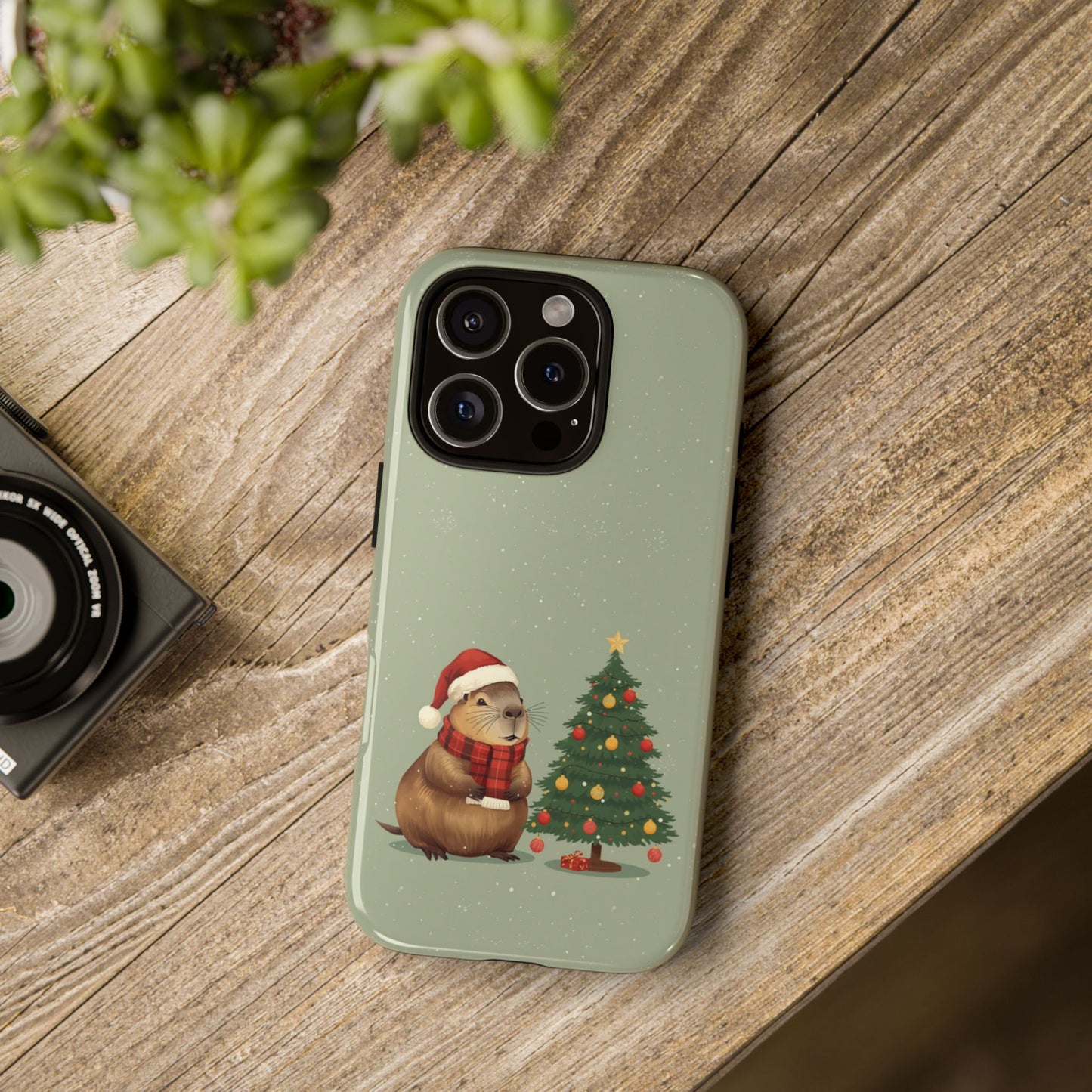 Christmas Phone Case with Capybara Design, Dual Layer Protective Case for Iphone 17, 16, 15, 14, 13 & Samsung