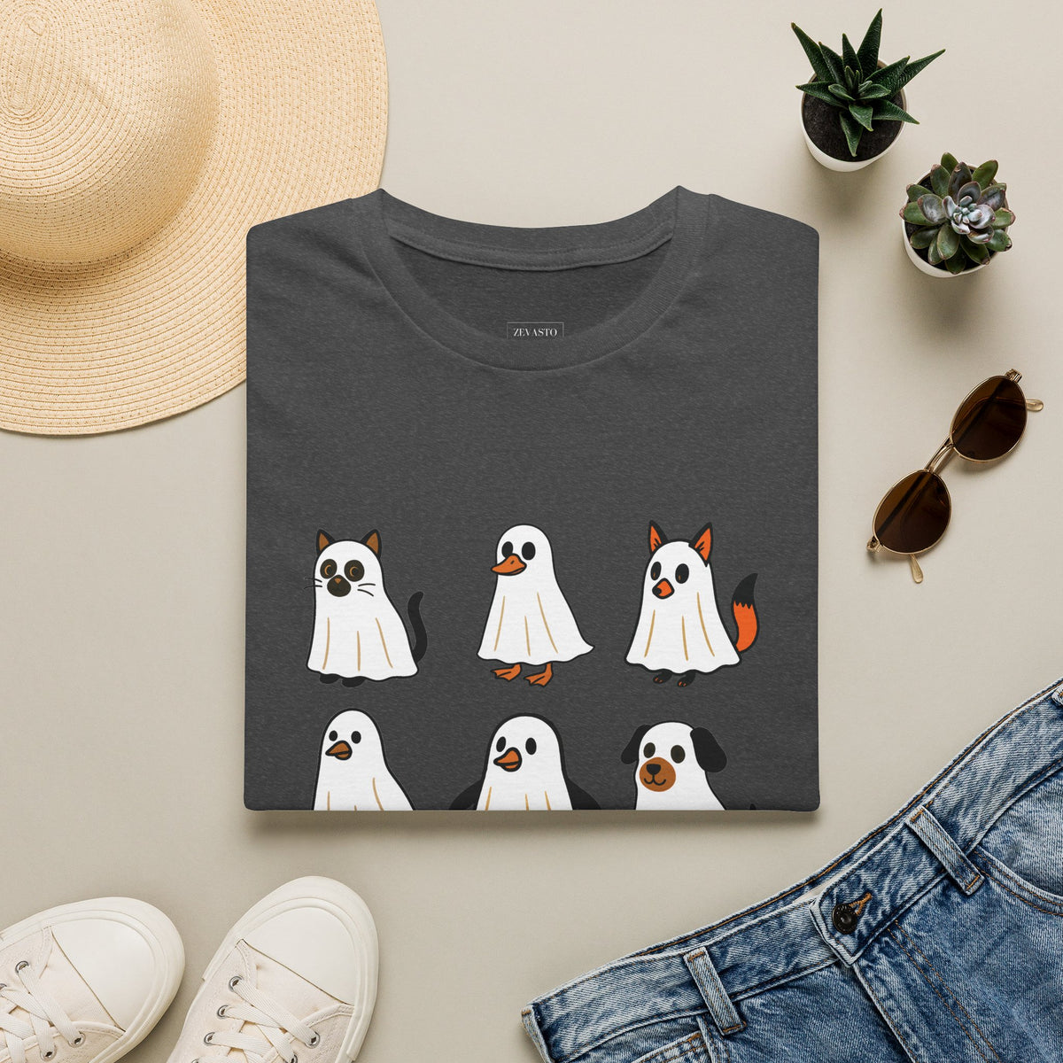 Cute Ghost Cartoon Unisex T-Shirt, Halloween Tee, Pet Lover Gift, Whimsical Shirt, Fun Casual Wear