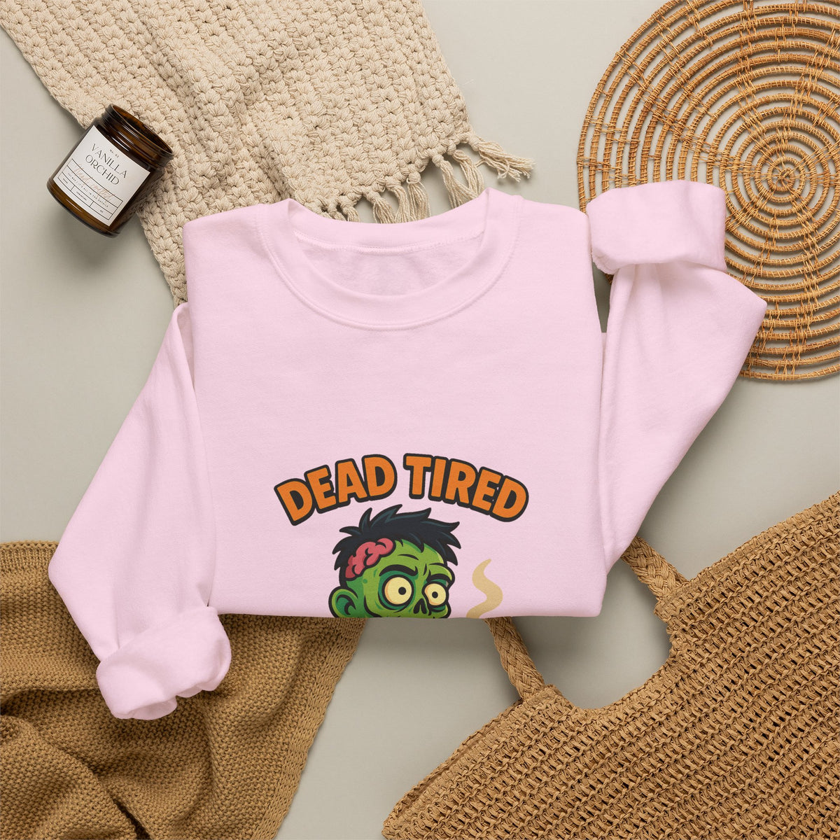 Dead Tired Zombie Sweatshirt, Funny Halloween Crewneck, Spooky Season Apparel