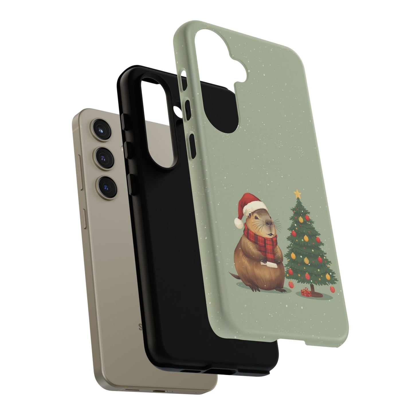 Christmas Phone Case with Capybara Design, Dual Layer Protective Case for Iphone 17, 16, 15, 14, 13 & Samsung