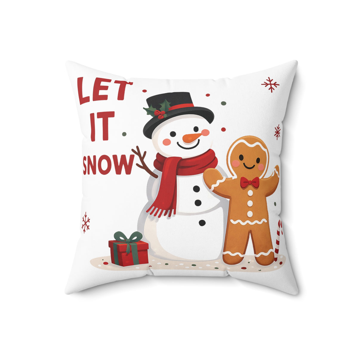 Let It Snow Snowman & Gingerbread Holiday Throw Pillow, Christmas Decoration
