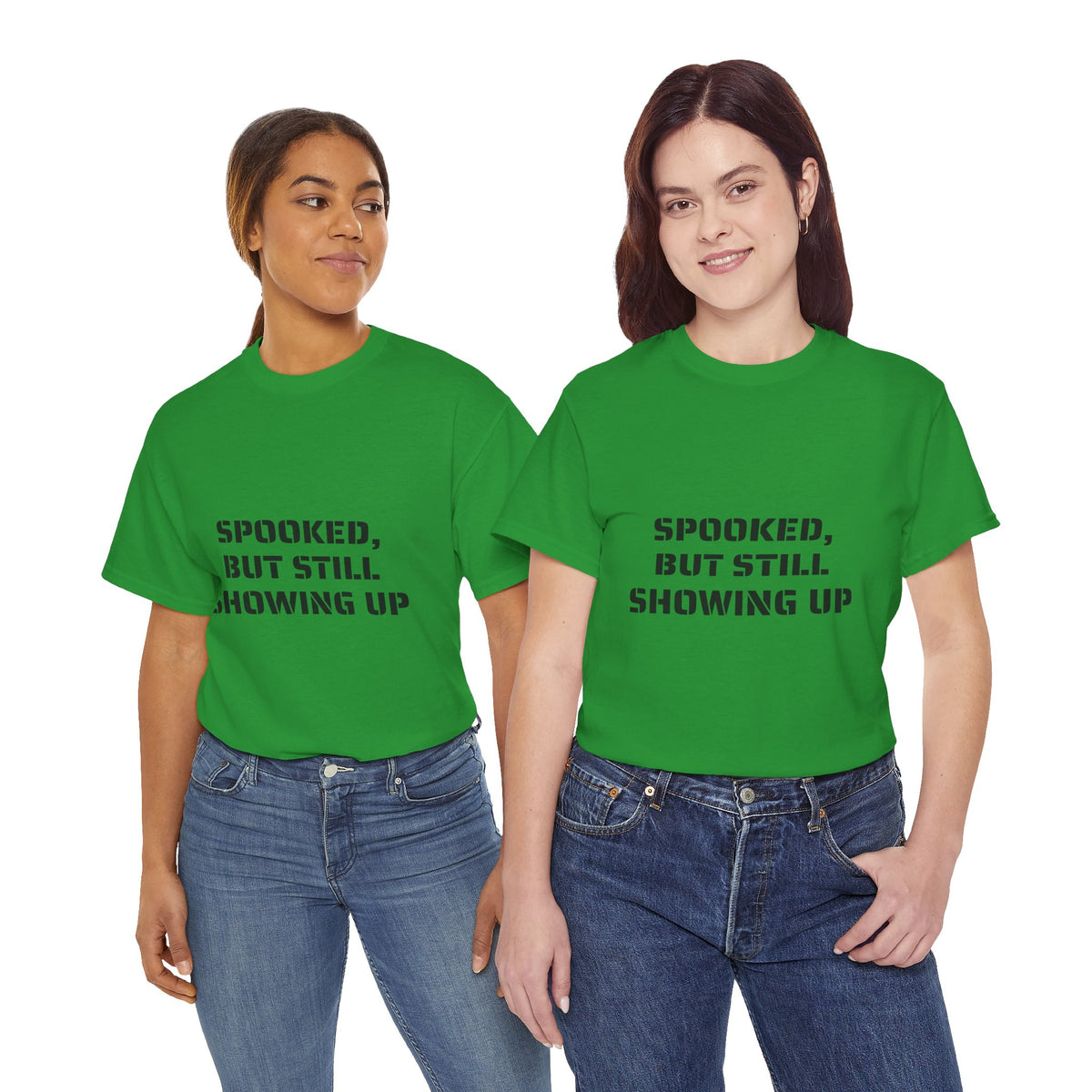 Spooked, But Still Showing Up Unisex Heavy Cotton Tee | Halloween, Funny T-Shirt