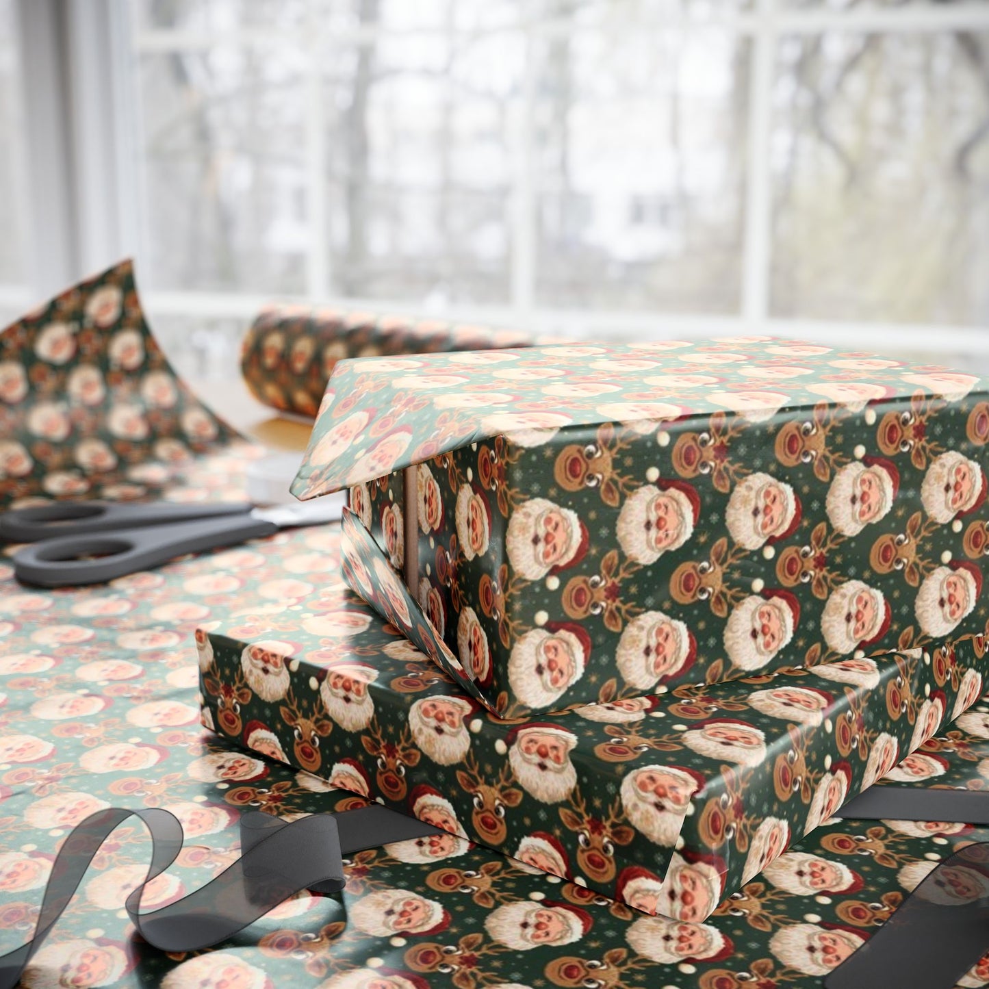 Christmas Gift Wrapping Papers, Holiday Elegant Gift Wrap, Luxury Paper for Gifts, Santa and Reindeer Design